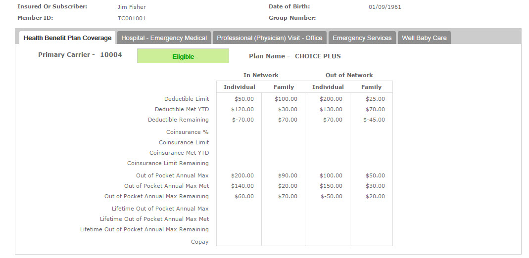 View the detailed Eligibility at Patient Checkout